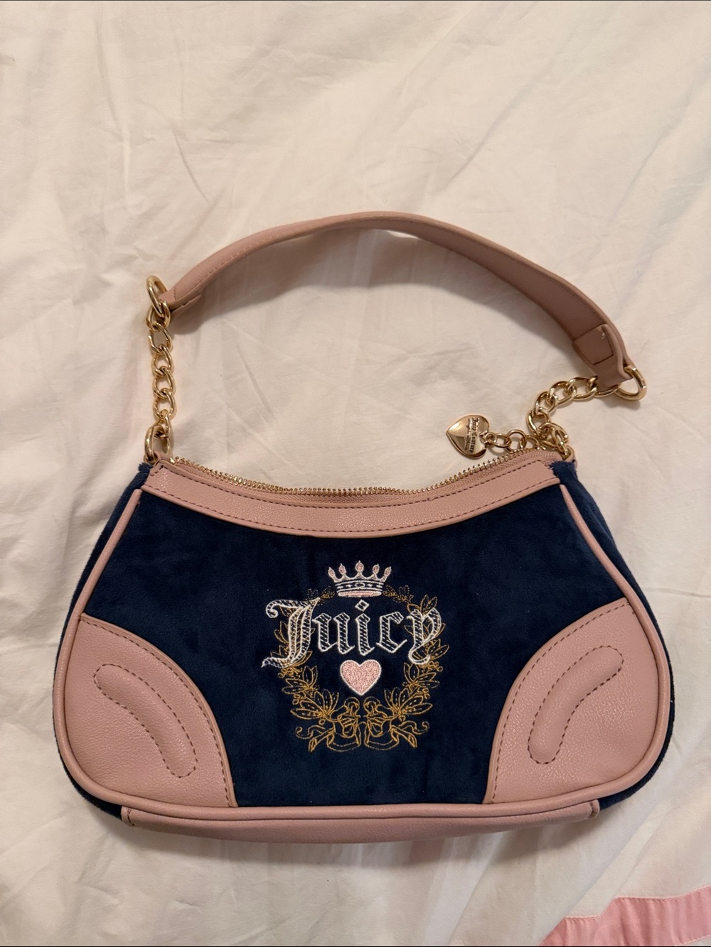 Juicy Couture Navy Suede Mini Bag with Pink Trim